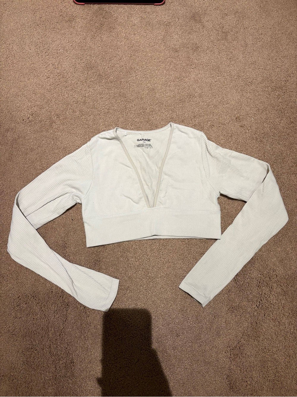 Garage cream Ribbed V-Neck Cropped Sweater size small
